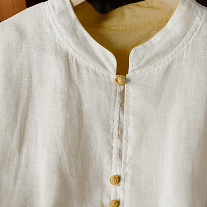 Buddha Stones Camicia da donna a maniche lunghe, stile Tang, casual, con scollo rotondo, tinta unita e reversibile, con tasca, ideale per primavera/autunno. - image 8