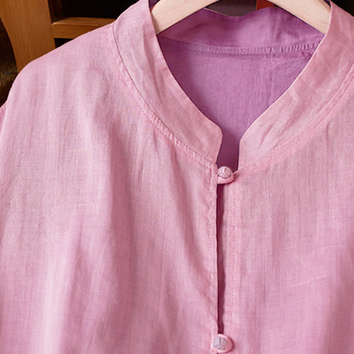 Buddha Stones Camicia da donna a maniche lunghe, stile Tang, casual, con scollo rotondo, tinta unita e reversibile, con tasca, ideale per primavera/autunno. - image 14