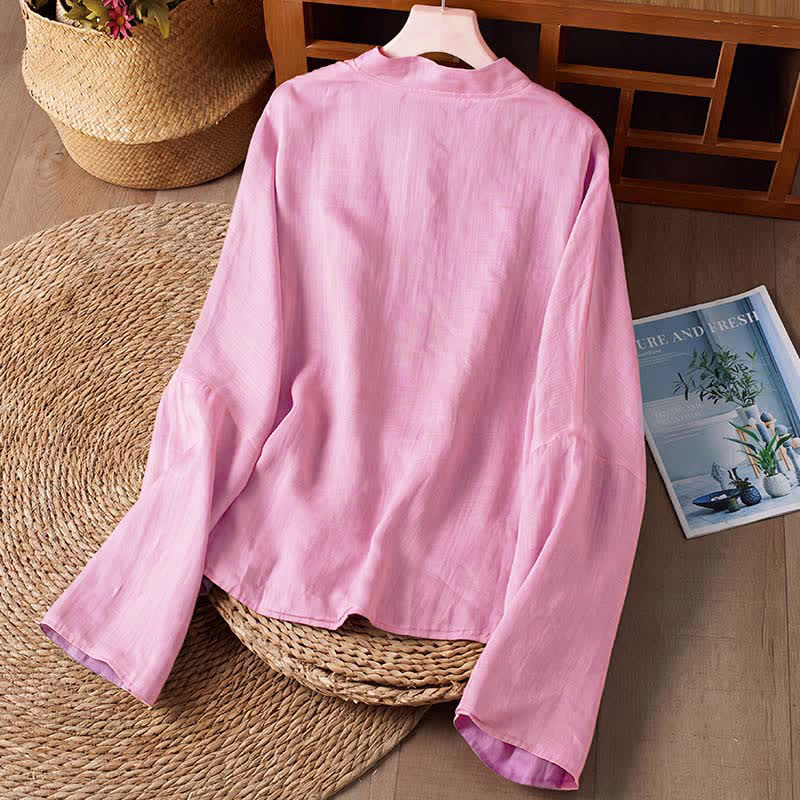 Buddha Stones Camicia da donna a maniche lunghe, stile Tang, casual, con scollo rotondo, tinta unita e reversibile, con tasca, ideale per primavera/autunno. - image 12