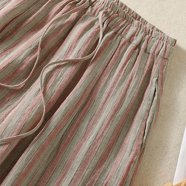 Buddha Stones Pantaloni corti da donna a righe stile boho con coulisse, casual, primavera/estate, modello harem con tasca. - image 11