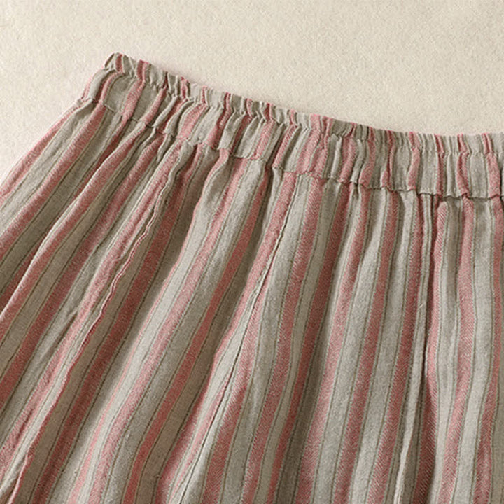 Buddha Stones Pantaloni corti da donna a righe stile boho con coulisse, casual, primavera/estate, modello harem con tasca. - image 10
