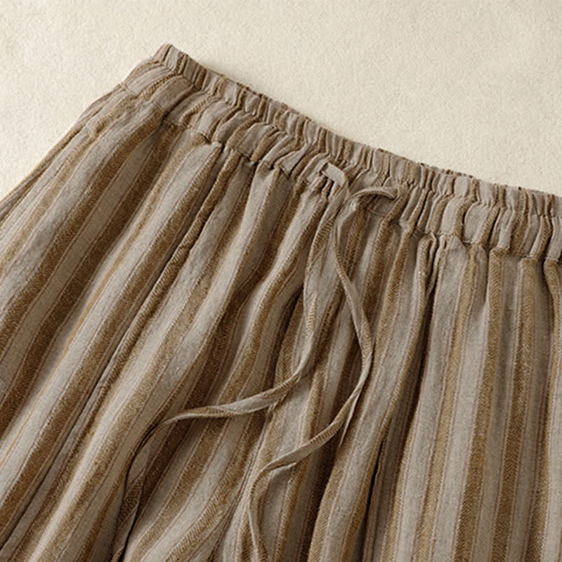 Buddha Stones Pantaloni corti da donna a righe stile boho con coulisse, casual, primavera/estate, modello harem con tasca. - image 2