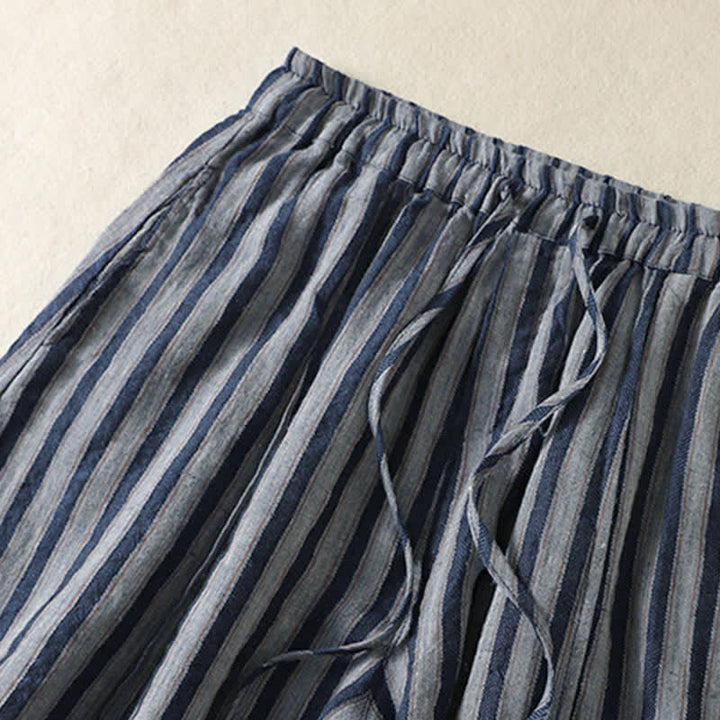 Buddha Stones Pantaloni corti da donna a righe stile boho con coulisse, casual, primavera/estate, modello harem con tasca. - image 19