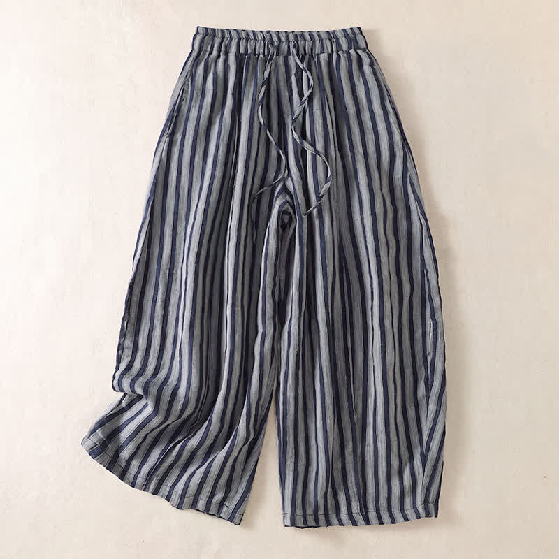 Buddha Stones Pantaloni corti da donna a righe stile boho con coulisse, casual, primavera/estate, modello harem con tasca. - Grigio - US8-10, UK/AU12-14, EU40-42 (2XL) - image 17