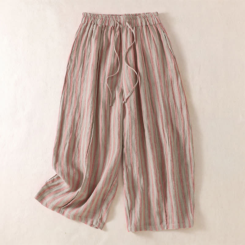 Buddha Stones Pantaloni corti da donna a righe stile boho con coulisse, casual, primavera/estate, modello harem con tasca. - Rosa - US8-10, UK/AU12-14, EU40-42 (2XL) - image 6