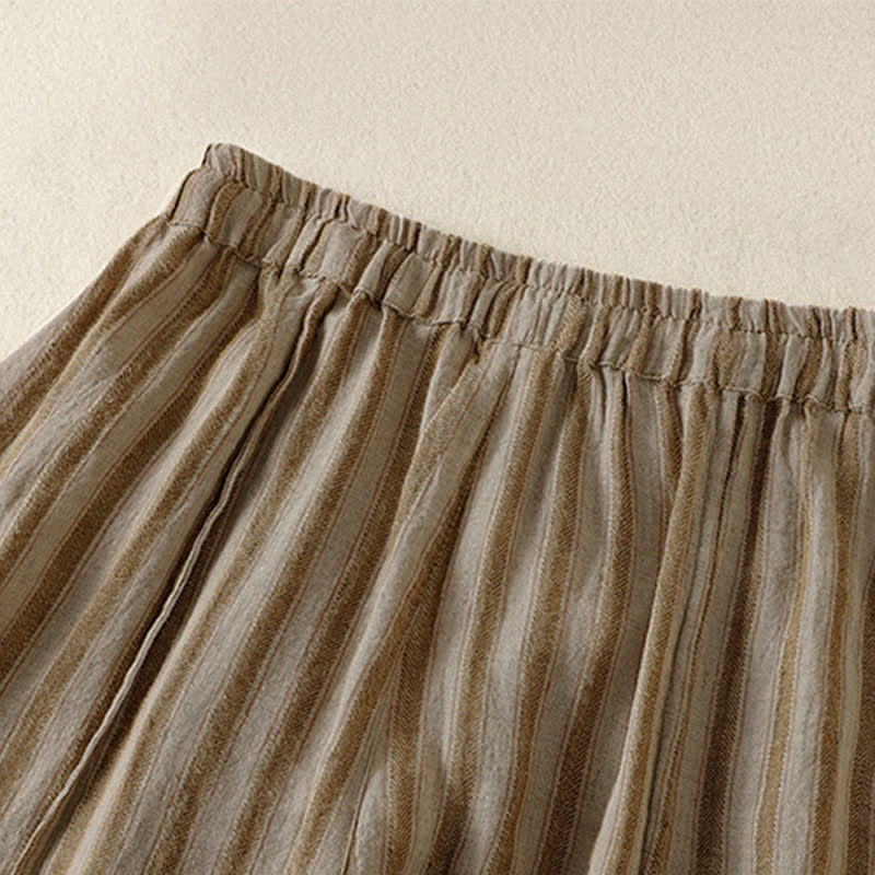 Buddha Stones Pantaloni corti da donna a righe stile boho con coulisse, casual, primavera/estate, modello harem con tasca. - image 3