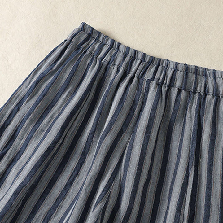 Buddha Stones Pantaloni corti da donna a righe stile boho con coulisse, casual, primavera/estate, modello harem con tasca. - image 22