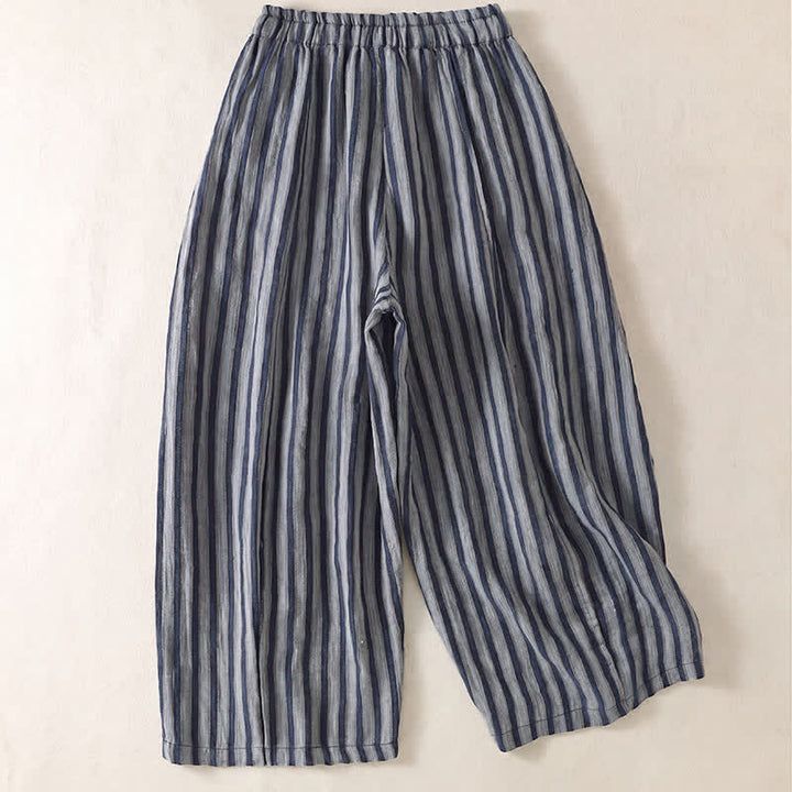 Buddha Stones Pantaloni corti da donna a righe stile boho con coulisse, casual, primavera/estate, modello harem con tasca. - image 18