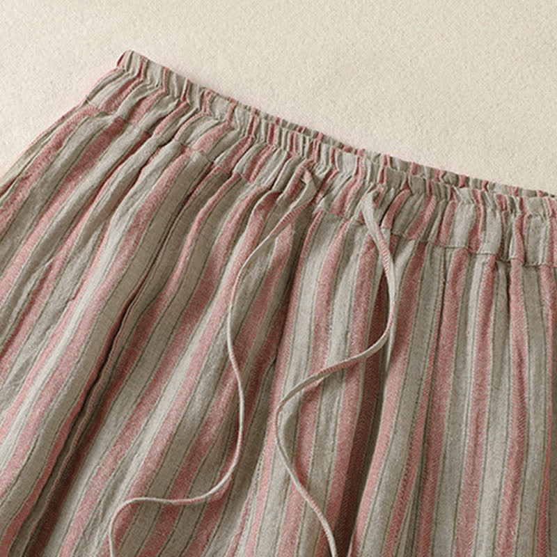 Buddha Stones Pantaloni corti da donna a righe stile boho con coulisse, casual, primavera/estate, modello harem con tasca. - image 9