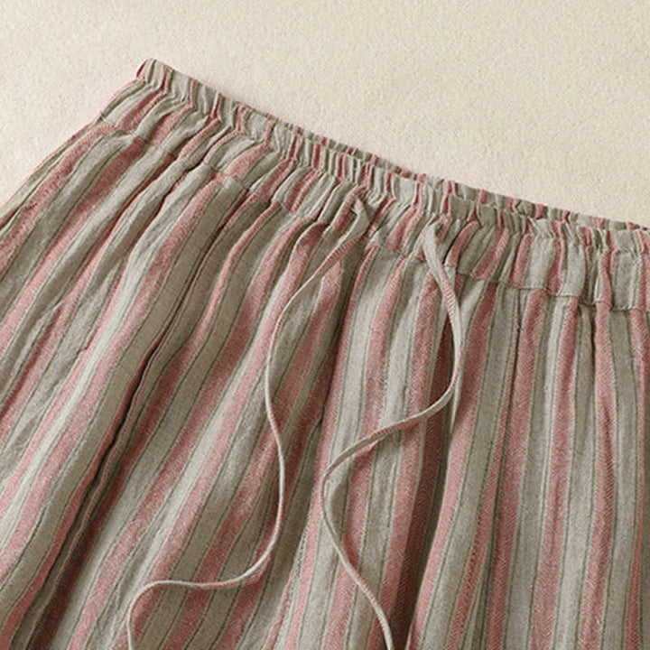 Buddha Stones Pantaloni corti da donna a righe stile boho con coulisse, casual, primavera/estate, modello harem con tasca. - image 9