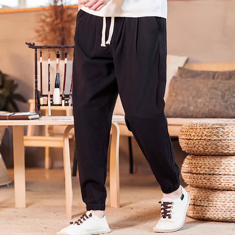 Buddha Stones Pantaloni corti da uomo casual minimalisti con coulisse, tinta unita, primavera estate, modello affusolato con tasca. - Nero - US/UK/AU46, EU56 (5XL) - image 21