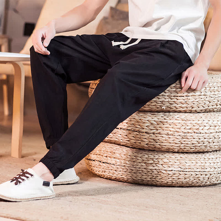 Buddha Stones Pantaloni corti da uomo casual minimalisti con coulisse, tinta unita, primavera estate, modello affusolato con tasca. - image 28