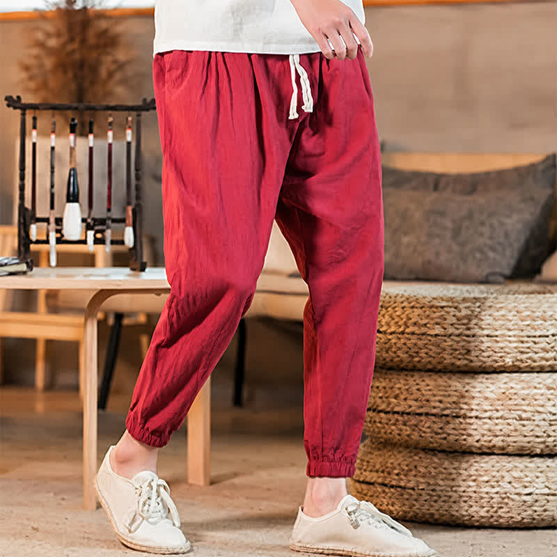 Buddha Stones Pantaloni corti da uomo casual minimalisti con coulisse, tinta unita, primavera estate, modello affusolato con tasca. - image 44