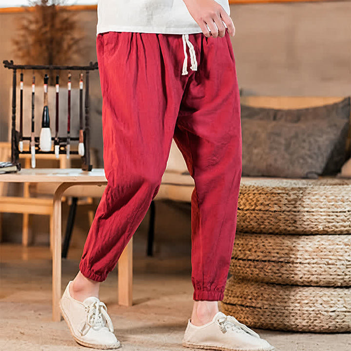 Buddha Stones Pantaloni corti da uomo casual minimalisti con coulisse, tinta unita, primavera estate, modello affusolato con tasca. - image 44