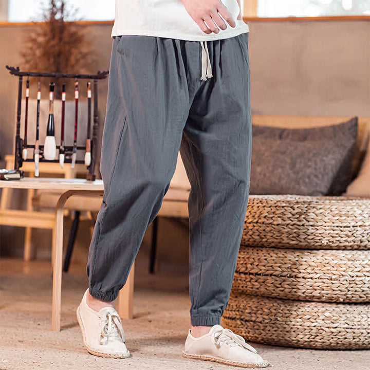 Buddha Stones Pantaloni corti da uomo casual minimalisti con coulisse, tinta unita, primavera estate, modello affusolato con tasca. - image 12