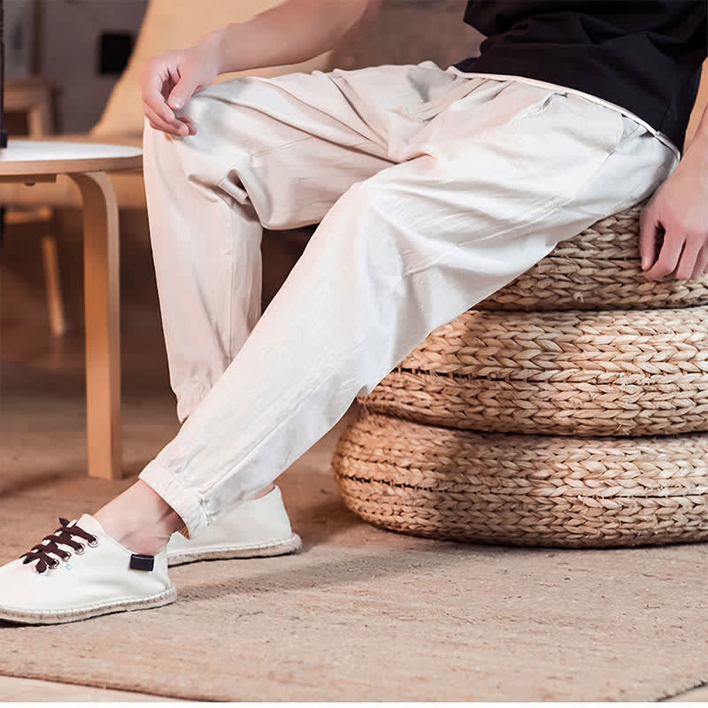 Buddha Stones Pantaloni corti da uomo casual minimalisti con coulisse, tinta unita, primavera estate, modello affusolato con tasca. - image 35