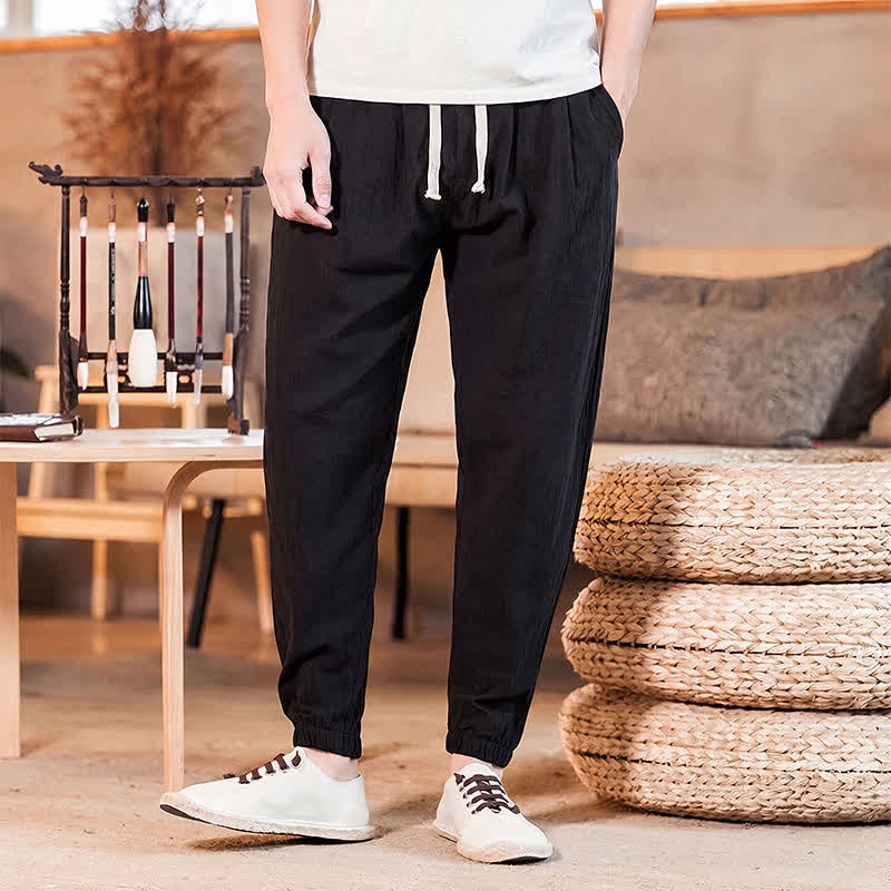 Buddha Stones Pantaloni corti da uomo casual minimalisti con coulisse, tinta unita, primavera estate, modello affusolato con tasca. - image 27