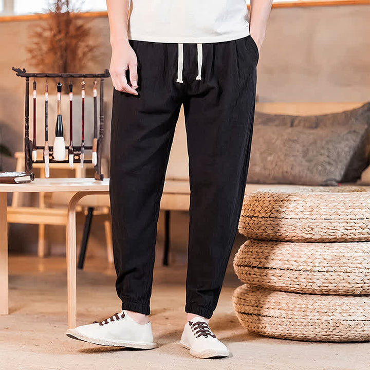 Buddha Stones Pantaloni corti da uomo casual minimalisti con coulisse, tinta unita, primavera estate, modello affusolato con tasca. - image 27