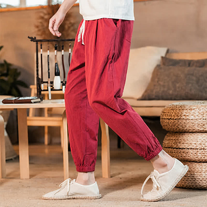 Buddha Stones Pantaloni corti da uomo casual minimalisti con coulisse, tinta unita, primavera estate, modello affusolato con tasca. - FireBrick - US/UK/AU46, EU56 (5XL) - image 42