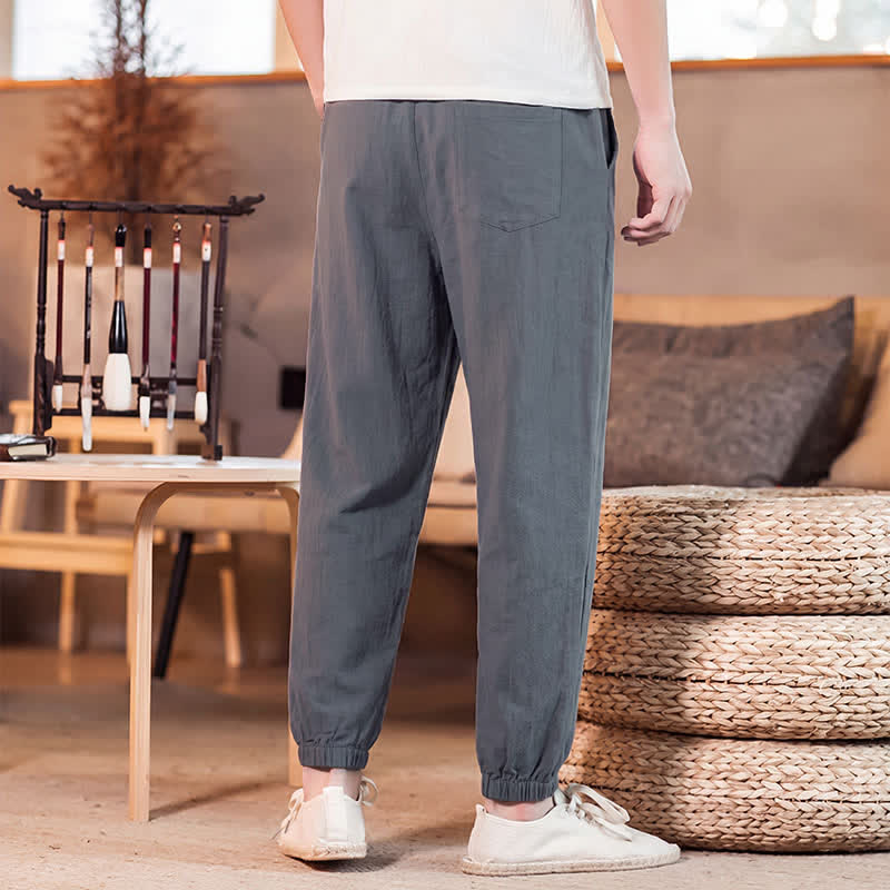 Buddha Stones Pantaloni corti da uomo casual minimalisti con coulisse, tinta unita, primavera estate, modello affusolato con tasca. - image 10