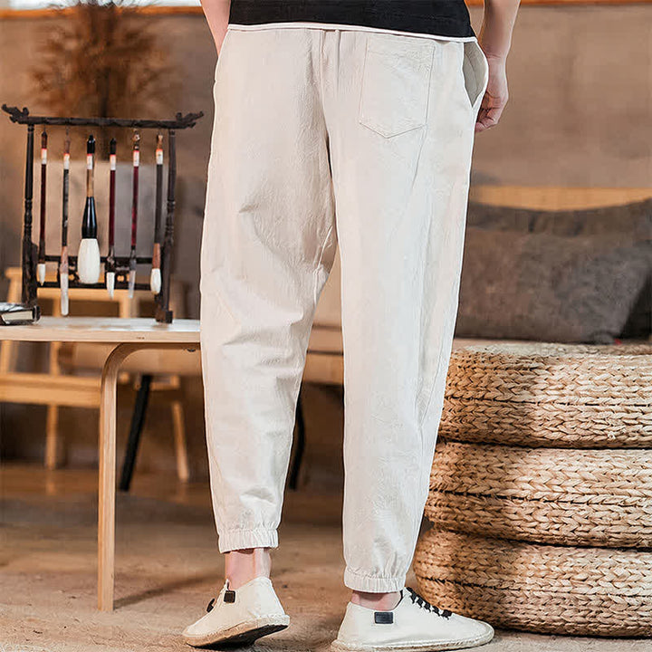 Buddha Stones Pantaloni corti da uomo casual minimalisti con coulisse, tinta unita, primavera estate, modello affusolato con tasca. - image 31