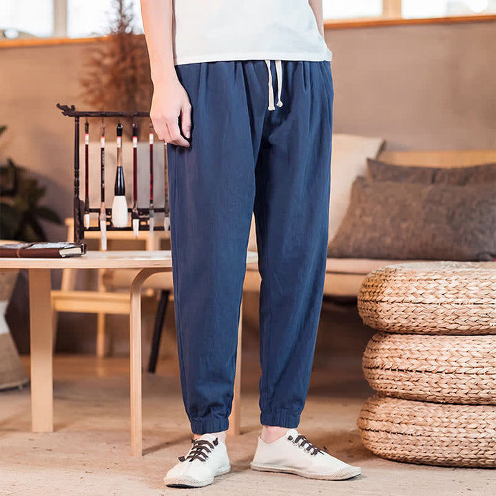 Buddha Stones Pantaloni corti da uomo casual minimalisti con coulisse, tinta unita, primavera estate, modello affusolato con tasca. - image 1