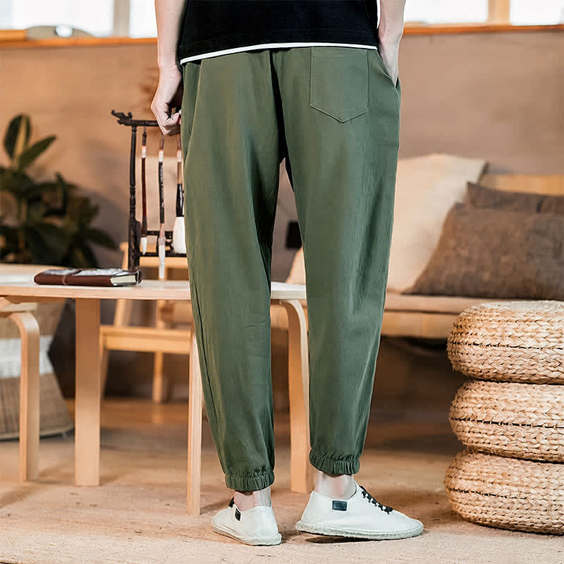 Buddha Stones Pantaloni corti da uomo casual minimalisti con coulisse, tinta unita, primavera estate, modello affusolato con tasca. - image 38