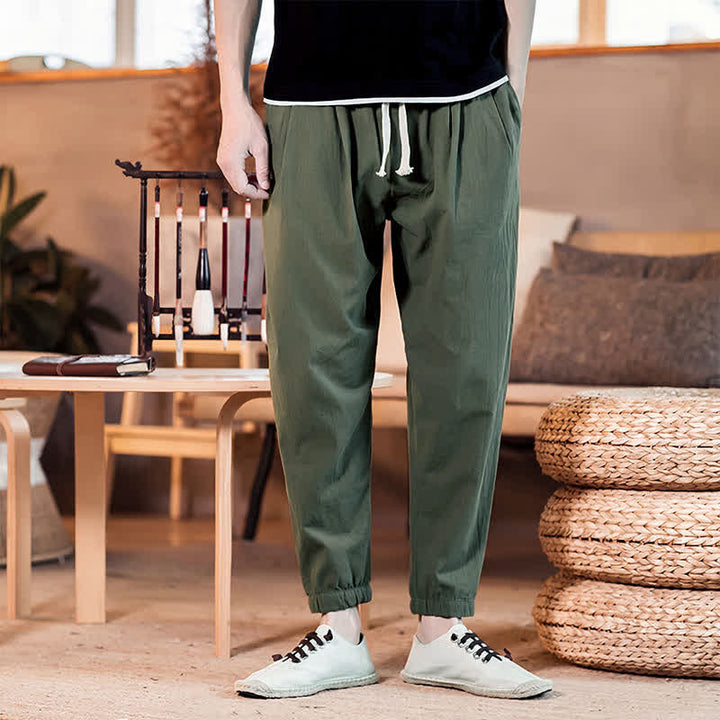 Buddha Stones Pantaloni corti da uomo casual minimalisti con coulisse, tinta unita, primavera estate, modello affusolato con tasca. - image 39