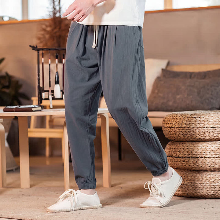 Buddha Stones Pantaloni corti da uomo casual minimalisti con coulisse, tinta unita, primavera estate, modello affusolato con tasca. - Grigio - US/UK/AU46, EU56 (5XL) - image 8
