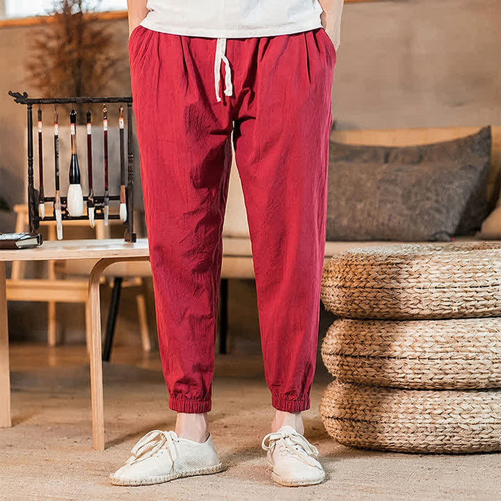Buddha Stones Pantaloni corti da uomo casual minimalisti con coulisse, tinta unita, primavera estate, modello affusolato con tasca. - image 47