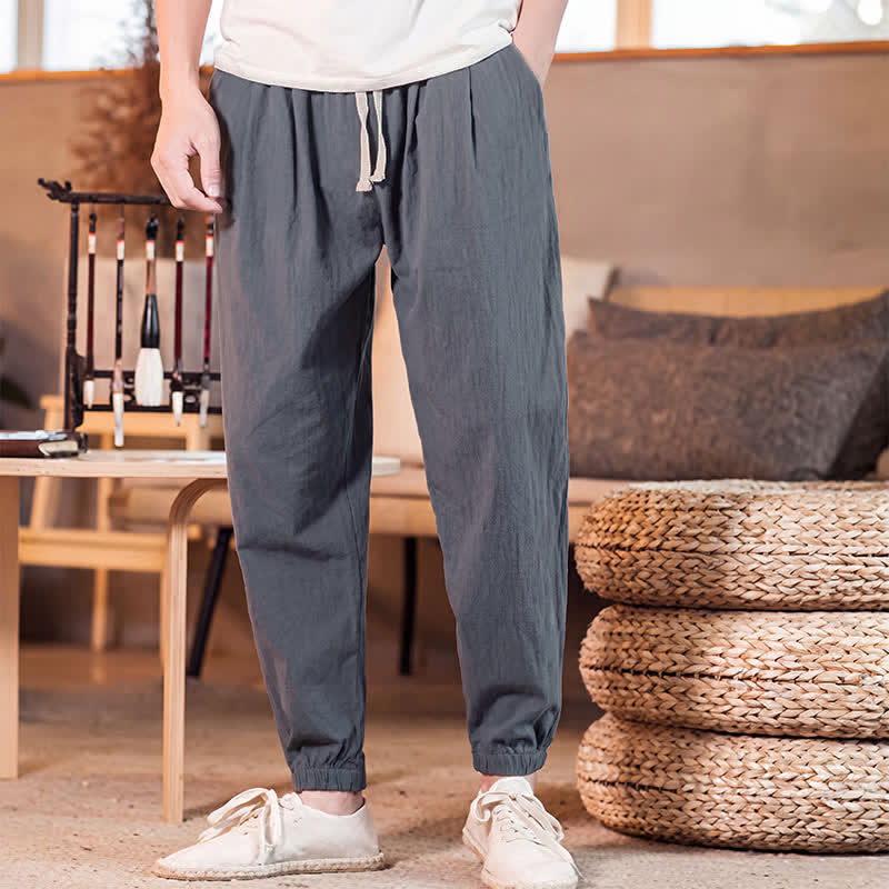 Buddha Stones Pantaloni corti da uomo casual minimalisti con coulisse, tinta unita, primavera estate, modello affusolato con tasca. - image 11