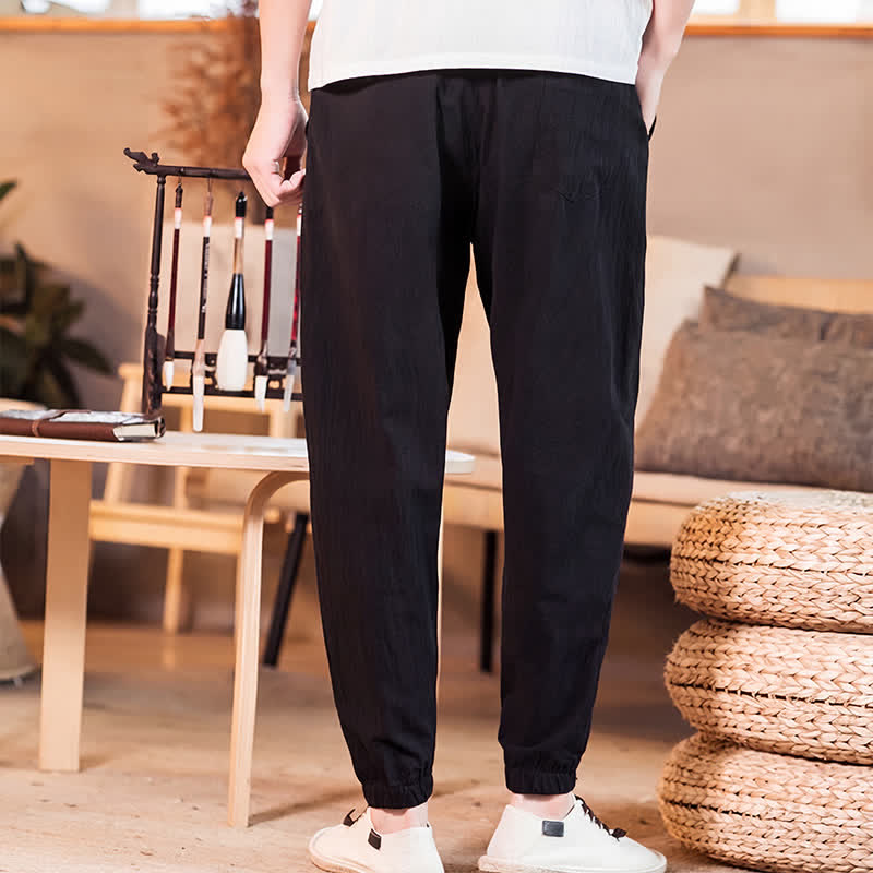 Buddha Stones Pantaloni corti da uomo casual minimalisti con coulisse, tinta unita, primavera estate, modello affusolato con tasca. - image 23