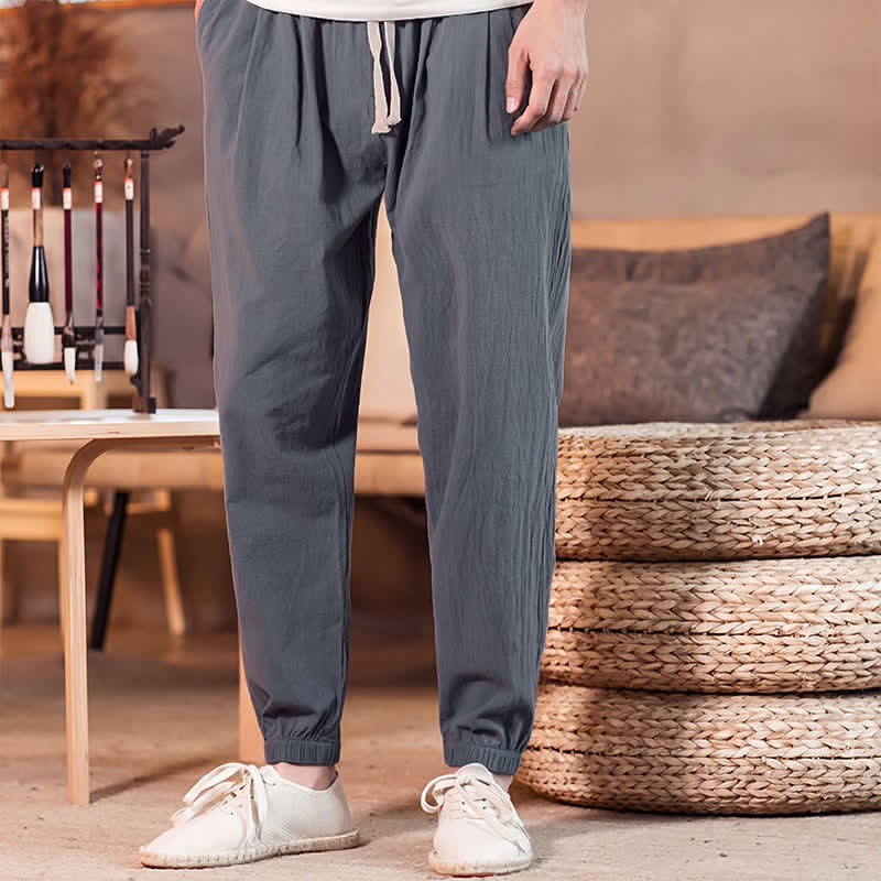 Buddha Stones Pantaloni corti da uomo casual minimalisti con coulisse, tinta unita, primavera estate, modello affusolato con tasca. - image 18