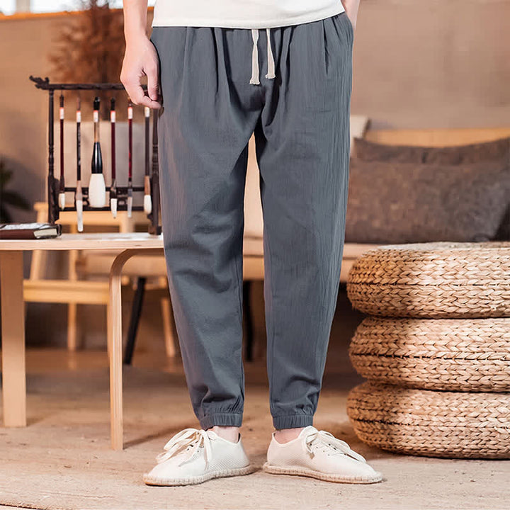 Buddha Stones Pantaloni corti da uomo casual minimalisti con coulisse, tinta unita, primavera estate, modello affusolato con tasca. - image 9
