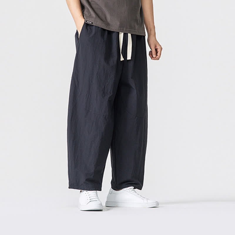 Buddha Stones Pantaloni corti da uomo casual, minimalisti, con coulisse, tinta unita, per primavera/estate, modello harem con tasche. - image 10