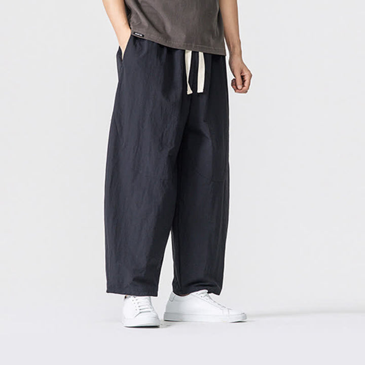 Buddha Stones Pantaloni corti da uomo casual, minimalisti, con coulisse, tinta unita, per primavera/estate, modello harem con tasche. - image 10