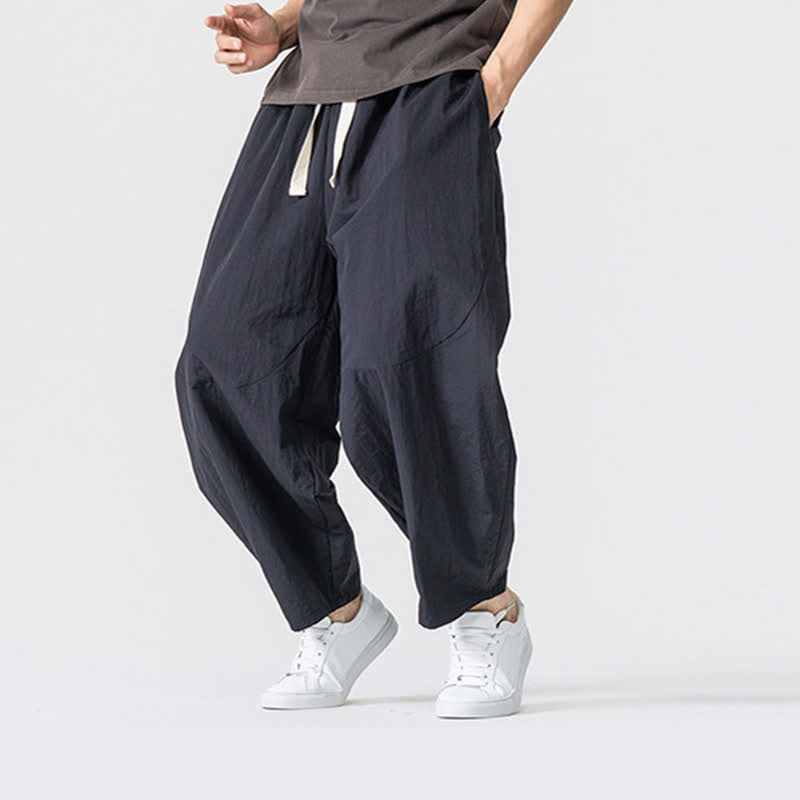 Buddha Stones Pantaloni corti da uomo casual, minimalisti, con coulisse, tinta unita, per primavera/estate, modello harem con tasche. - image 11