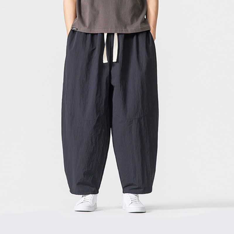 Buddha Stones Pantaloni corti da uomo casual, minimalisti, con coulisse, tinta unita, per primavera/estate, modello harem con tasche. - image 8