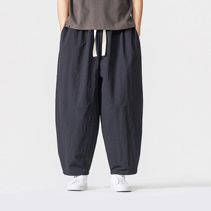 Buddha Stones Pantaloni corti da uomo casual, minimalisti, con coulisse, tinta unita, per primavera/estate, modello harem con tasche. - image 8