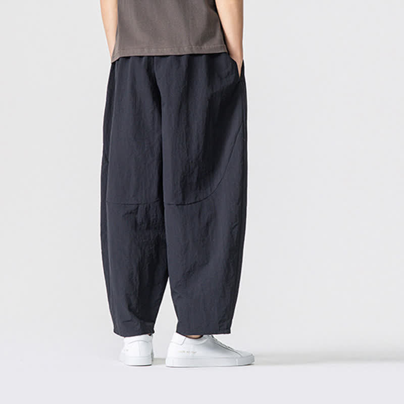 Buddha Stones Pantaloni corti da uomo casual, minimalisti, con coulisse, tinta unita, per primavera/estate, modello harem con tasche. - image 9