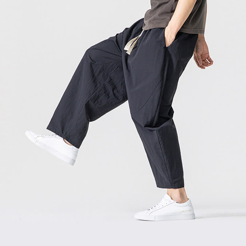 Buddha Stones Pantaloni corti da uomo casual, minimalisti, con coulisse, tinta unita, per primavera/estate, modello harem con tasche. - image 13
