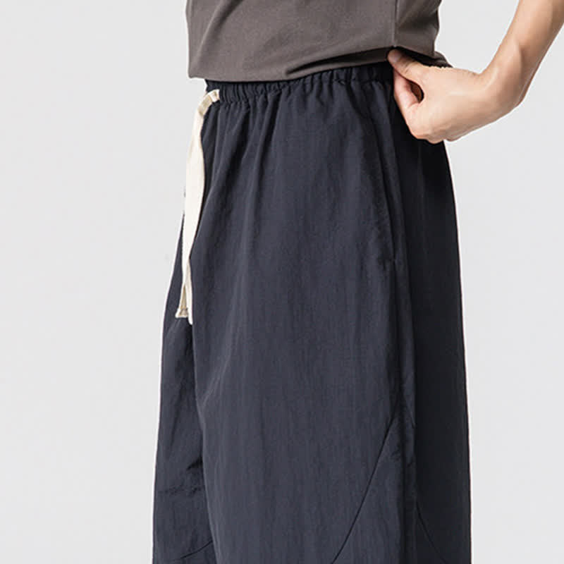Buddha Stones Pantaloni corti da uomo casual, minimalisti, con coulisse, tinta unita, per primavera/estate, modello harem con tasche. - image 15