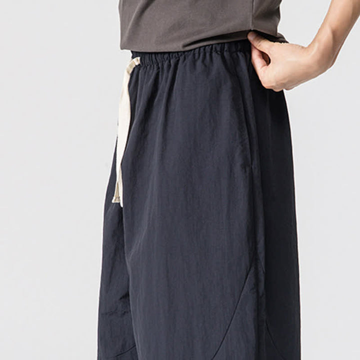 Buddha Stones Pantaloni corti da uomo casual, minimalisti, con coulisse, tinta unita, per primavera/estate, modello harem con tasche. - image 15