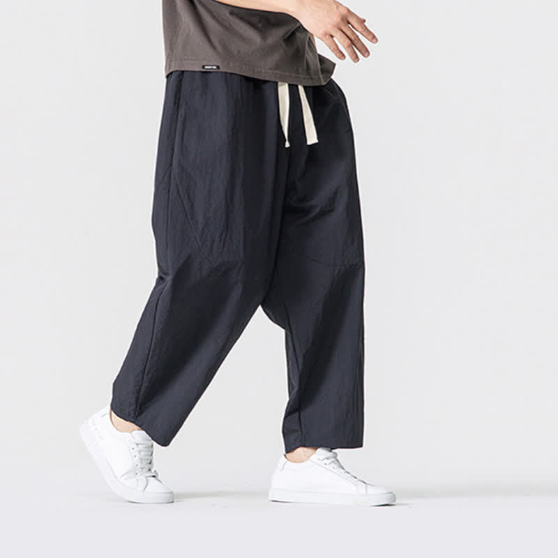 Buddha Stones Pantaloni corti da uomo casual, minimalisti, con coulisse, tinta unita, per primavera/estate, modello harem con tasche. - image 12