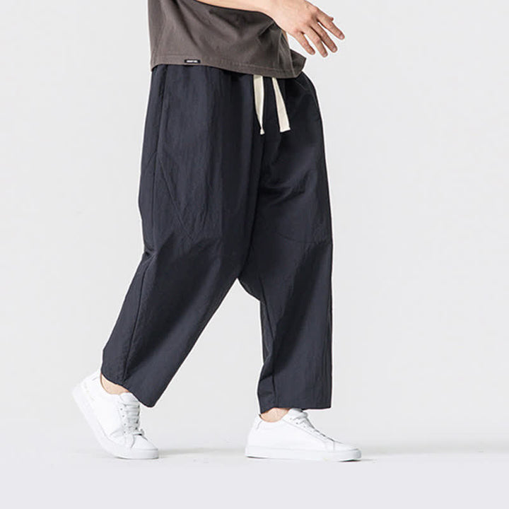 Buddha Stones Pantaloni corti da uomo casual, minimalisti, con coulisse, tinta unita, per primavera/estate, modello harem con tasche. - image 12