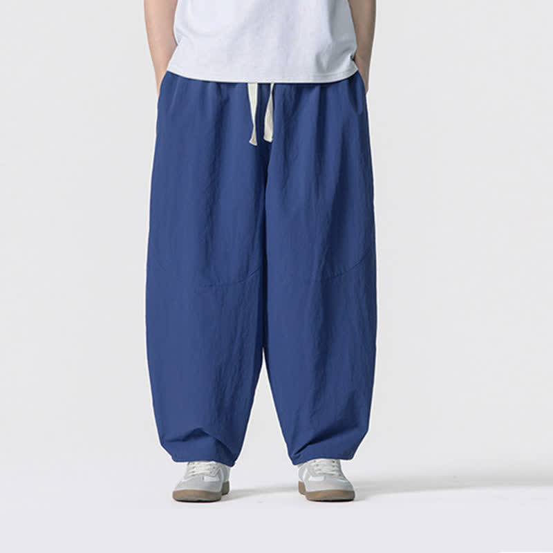 Buddha Stones Pantaloni corti da uomo casual, minimalisti, con coulisse, tinta unita, per primavera/estate, modello harem con tasche. - image 26