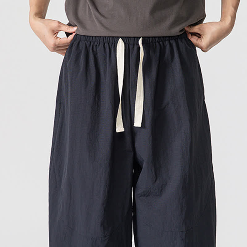 Buddha Stones Pantaloni corti da uomo casual, minimalisti, con coulisse, tinta unita, per primavera/estate, modello harem con tasche. - image 14