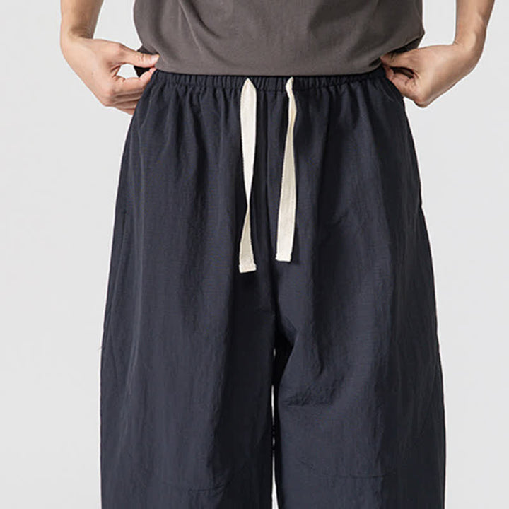 Buddha Stones Pantaloni corti da uomo casual, minimalisti, con coulisse, tinta unita, per primavera/estate, modello harem con tasche. - image 14
