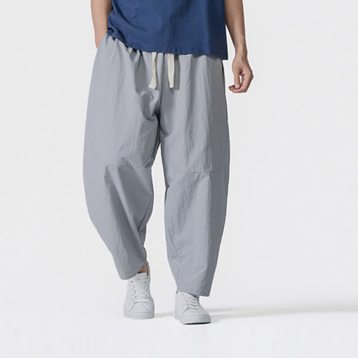 Buddha Stones Pantaloni corti da uomo casual, minimalisti, con coulisse, tinta unita, per primavera/estate, modello harem con tasche. - Grigio chiaro - US/UK/AU46, EU56 (5XL) - image 17