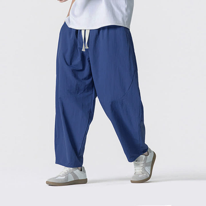 Buddha Stones Pantaloni corti da uomo casual, minimalisti, con coulisse, tinta unita, per primavera/estate, modello harem con tasche. - image 28